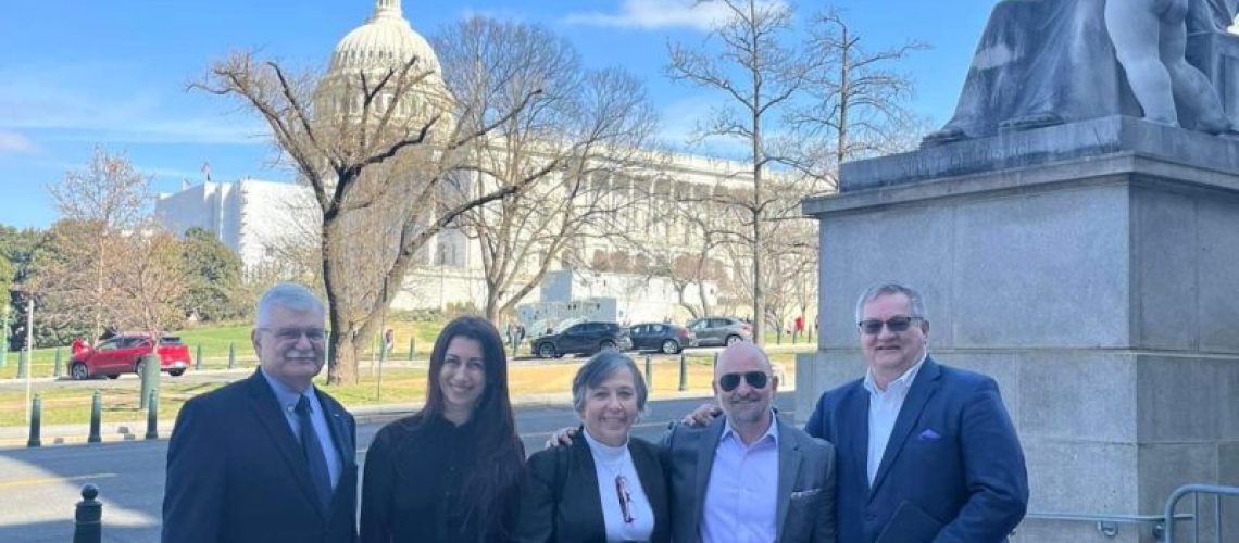 AAE leaders and public affairs specialist meet at U.S. Congress Wedneday, March 1. L-R: Major General Bob Silverthorn (Military Recruitment Liaison), Olivia Lucerne (Prism Group Public Affairs Senior Associate), Rivkah Sass (Public Library Liaison), Dr. Howard Liebman (Executive Director), Ron Stefanski (Chief Community Affairs Officer)